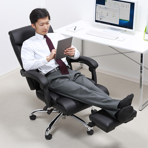 【寝られる椅子】リクライニングチェア オットマン付き レザーチェア 160°無段階リクライニング ブラック