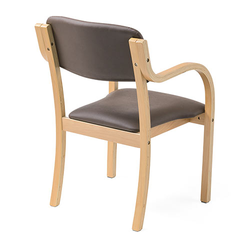 介護椅子 ダイニングチェア 木製フレーム PVCレザー座面 ブラウン