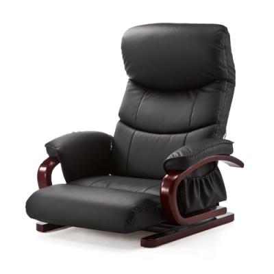 【アウトレット】座椅子 リクライニング 360度回転 PUレザー 肘掛け 小物収納ポケット付き
