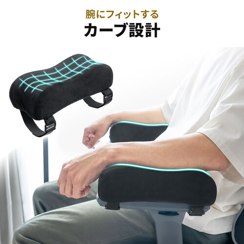 肘掛け用クッション ベルベット生地 低反発クッション入り 2個セット 面ファスナー取り付け ブラック