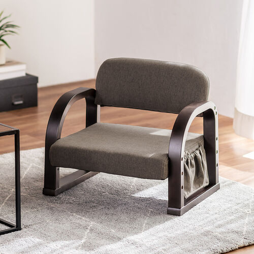 高座椅子 肘置き付き 座面3段階高さ調整 小物ポケット ダークブラウン