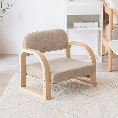 高座椅子 肘置き付き 座面3段階高さ調整 小物ポケット ライトブラウン