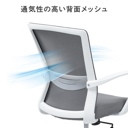【アウトレット】メッシュチェア ロッキング ミドルバック アームレスト ランバーサポートつき グレー