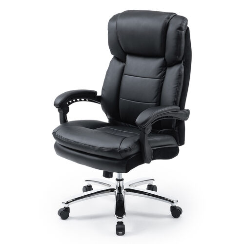 【アウトレット】高耐荷重レザーチェア 耐荷重200kg PUレザー シンクロロッキング ブラック