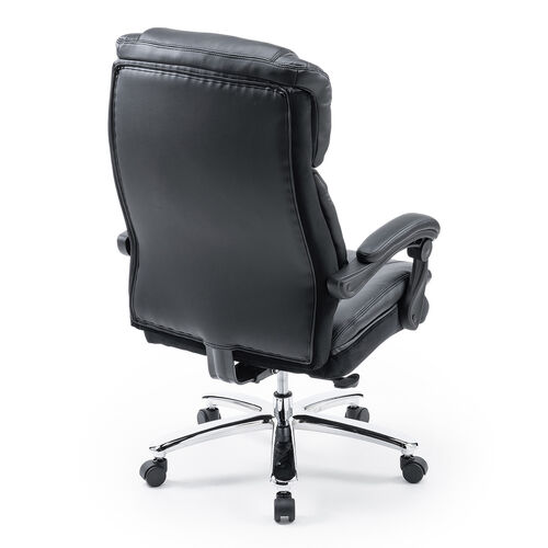 【アウトレット】高耐荷重レザーチェア 耐荷重200kg PUレザー シンクロロッキング ブラック