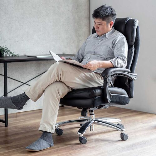 【アウトレット】高耐荷重レザーチェア 耐荷重200kg PUレザー シンクロロッキング ブラック