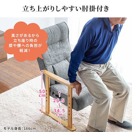 【アウトレット】高座椅子 高さ変更 肘付き リクライニング 折りたたみ可能 ランバーサポート
