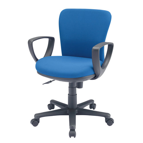 【アウトレット】オフィスチェア(事務椅子・モールドウレタン・低ホルムアルデヒド・ロッキング機能・肘当て付き・ブルー)