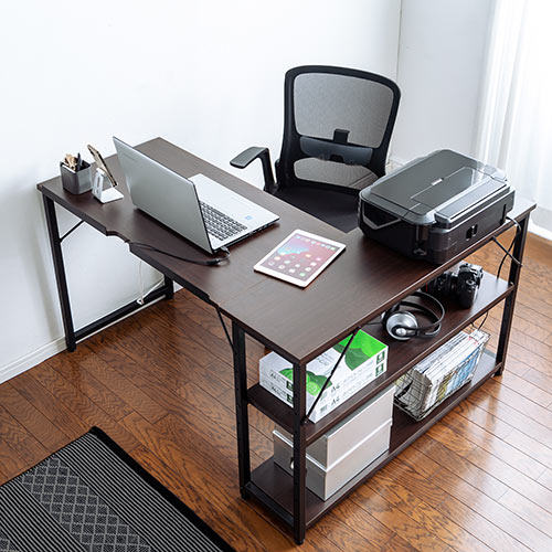 【アウトレット】L字デスク 幅120cm 奥行50cm ブラウン