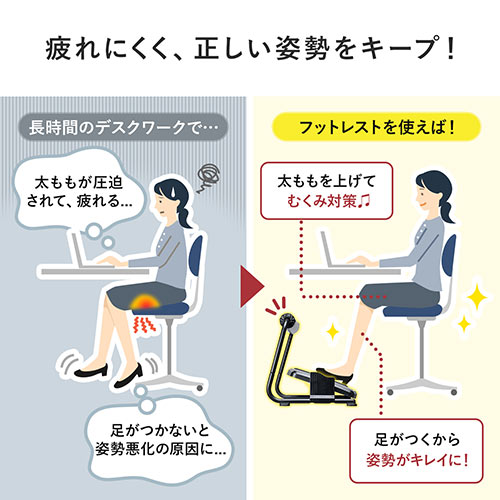 【アウトレット】フットレスト 足置き台 オットマン 耐荷重40kg 無段階角度調節 3段階角度調節