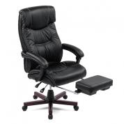 【寝られる椅子】 本革リクライニングチェア オットマン内蔵 レザーチェア ミドルバック 170°リクライニング 木製脚 YK-SNCL023