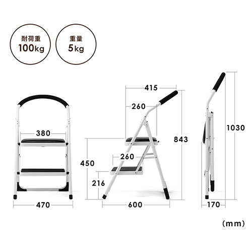 【アウトレット】折りたたみ式 踏み台  2段タイプ クッション付き ブラック