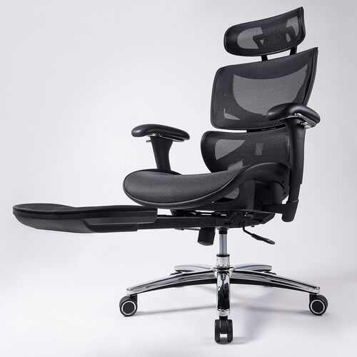 【アウトレット】高耐荷重メッシュチェア  耐荷重200kg オットマン内蔵 背もたれ上下可動 3Dアームレスト