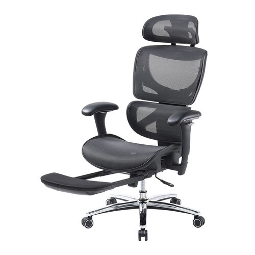 【アウトレット】高耐荷重メッシュチェア  耐荷重200kg オットマン内蔵 背もたれ上下可動 3Dアームレスト