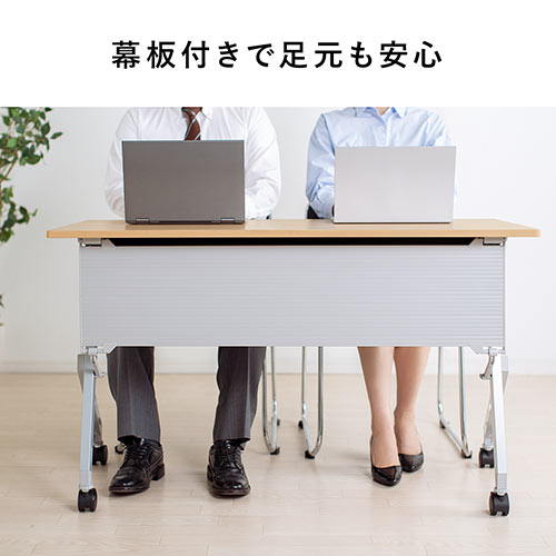 【アウトレット】折りたたみテーブル 学習塾机 テレワーク向け 幅120cm 奥行60cm キャスター付き 中棚付き 木目調