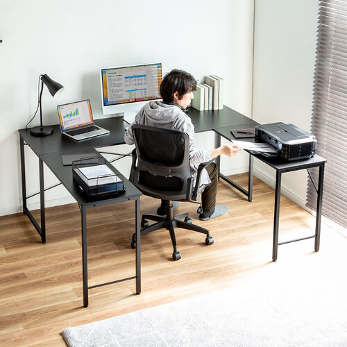 【アウトレット】ワークデスク専用サブデスク L字デスク ブラック 幅40cm 奥行90cm ねじ固定
