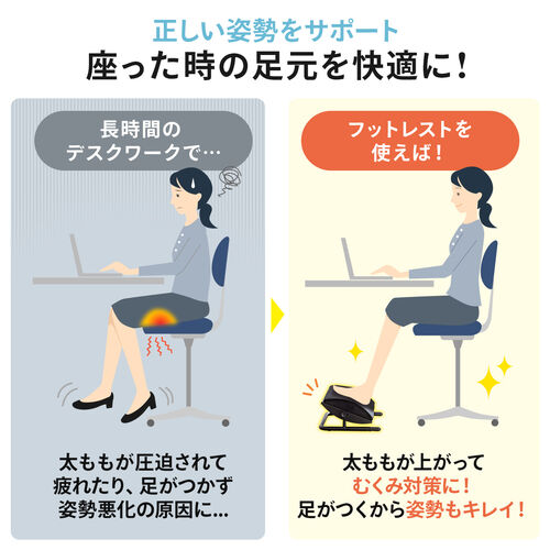 【アウトレット】フットレスト デスク下 オフィス クッション 足置き台 スチール脚 角度無段階