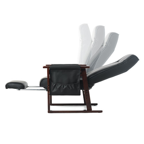 【寝られる椅子】 リクライニング高座椅子 オットマン内蔵 PUレザー生地 レバー式リクライニング サイドポケット付き ブラック