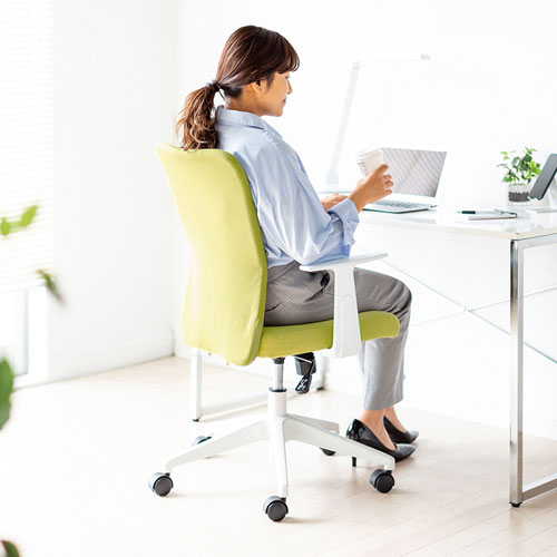 椅子/チェア デスクチェア オフィスチェア(布張り・ファブリック素材・肘付き・グリーン・ホワイト)