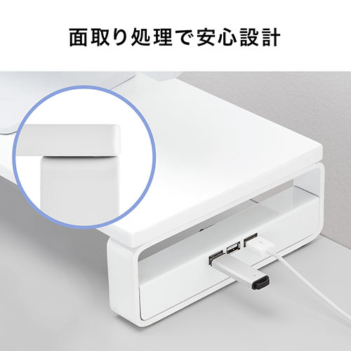 【アウトレット】液晶モニタ台(USBポート&電源タップ付き・ホワイト)