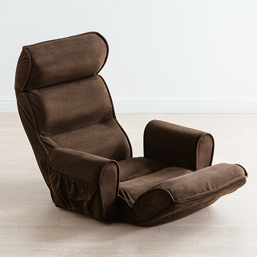 【アウトレット】肘掛け付き ハイバック座椅子 サイドポケット付き マイクロファイバー生地 14段階リクライニング ダークブラウン