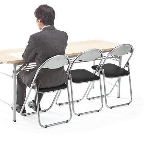 【アウトレット】折りたたみパイプ椅子(スチールフレーム・3脚セット・ブラック)