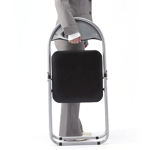 【アウトレット】折りたたみパイプ椅子(スチールフレーム・3脚セット・ブラック)