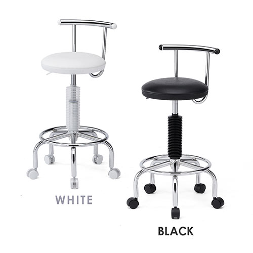 【組立簡単】キッチンチェア(PVC・ダイニング・2WAY・ナイロンキャスター・固定脚アジャスター付・足置き付・回転椅子・コンパクト・ホワイト