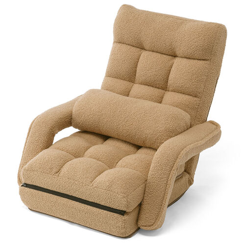 【アウトレット】ダブルクッション座椅子 ボア生地タイプ 肘掛け付き 14段階リクライニング ベージュ
