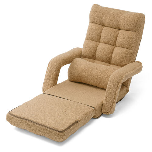 【アウトレット】ダブルクッション座椅子 ボア生地タイプ 肘掛け付き 14段階リクライニング ベージュ