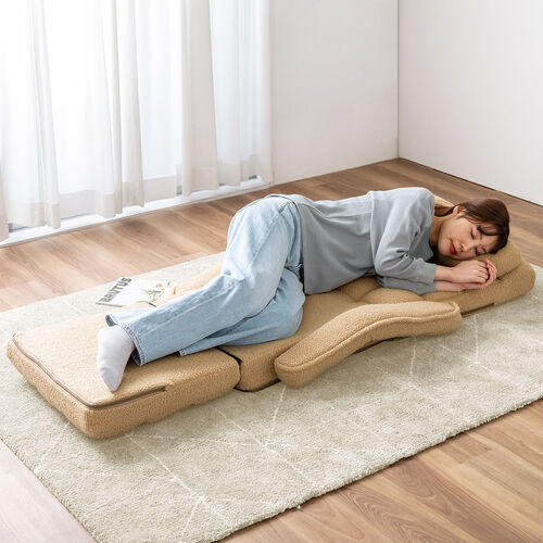 【アウトレット】ダブルクッション座椅子 ボア生地タイプ 肘掛け付き 14段階リクライニング ベージュ