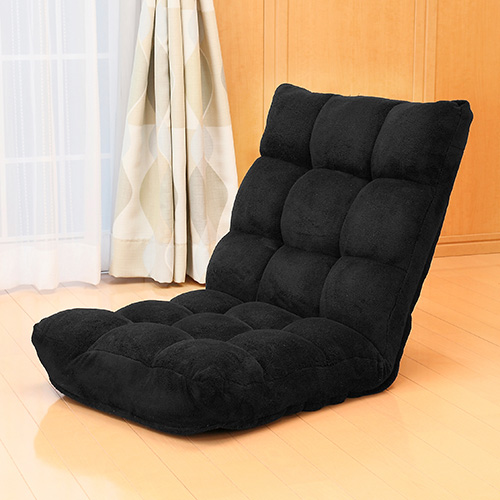 ふわふわ座椅子 マイクロファイバー生地 42段階リクライニング ブラック