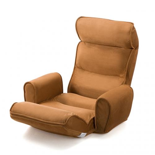 肘掛け付きハイバック座椅子(サイドポケット付き・低反発クッション・リクライニング・ブラウン)