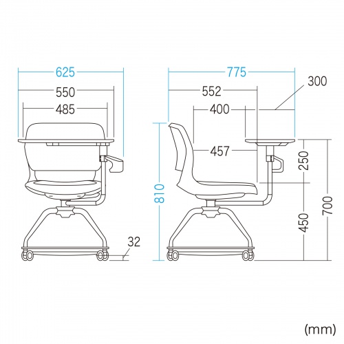 【アウトレット】テーブル付き ミーティングチェア 1脚 オレンジ