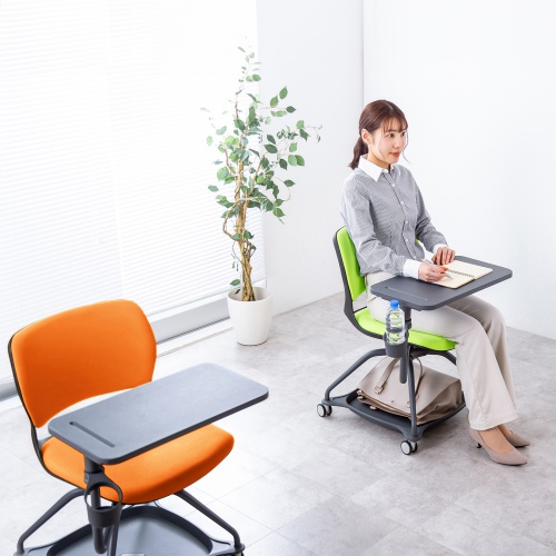 【アウトレット】テーブル付き ミーティングチェア 1脚 オレンジ