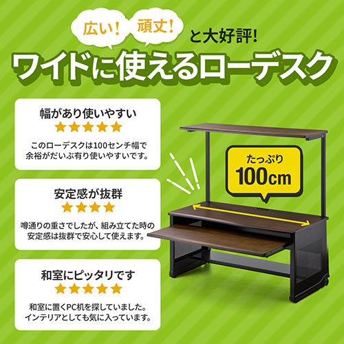 パソコンデスク ロータイプ 木製天板 収納棚付 幅100cm Yk Desk0 イス王国