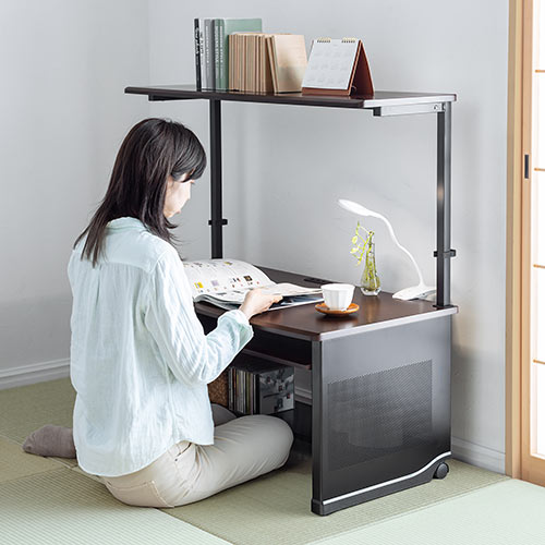 パソコンデスク ロータイプ 木製天板 収納棚付 幅100cm Yk Desk0 イス王国