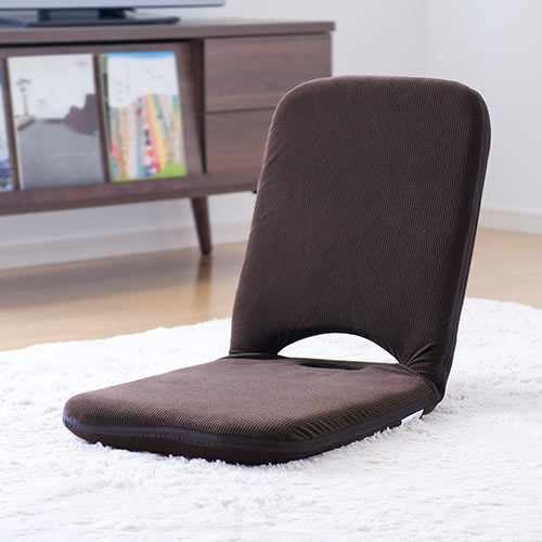 【アウトレット】折りたたみ座椅子 マイクロファイバー素材 14段階リクライニング 持ち手付き ブラウン