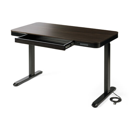 【アウトレット】引き出し付き 電動昇降デスク 幅120cm 奥行60cm スマホ充電用USBポート 木目柄 ダークブラウン