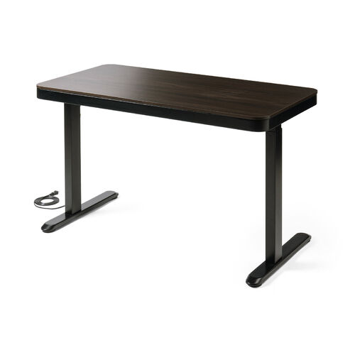 【アウトレット】引き出し付き 電動昇降デスク 幅120cm 奥行60cm スマホ充電用USBポート 木目柄 ダークブラウン