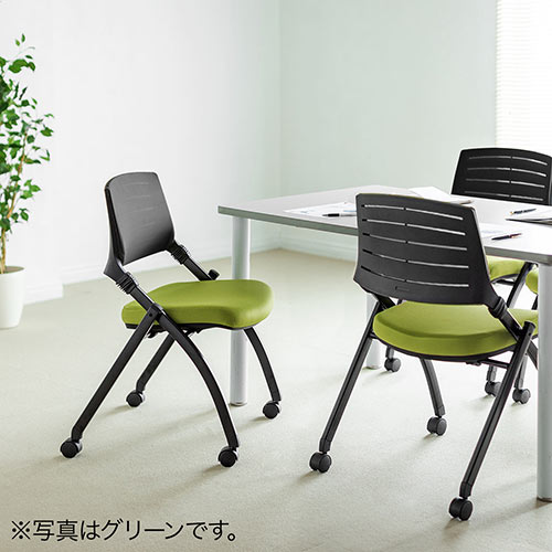 【アウトレット】折りたたみ ミーティングチェア キャスター付 水平スタッキング メッシュ製 背もたれチルト機能 2脚セット ブラック