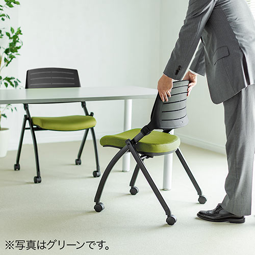 【アウトレット】折りたたみ ミーティングチェア キャスター付 水平スタッキング メッシュ製 背もたれチルト機能 2脚セット ブラック