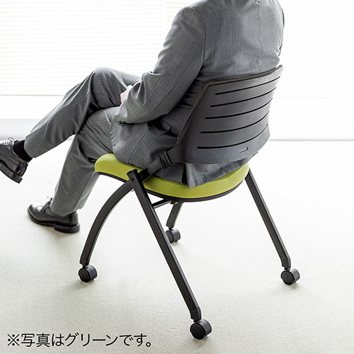 【アウトレット】折りたたみ ミーティングチェア キャスター付 水平スタッキング メッシュ製 背もたれチルト機能 2脚セット ブラック