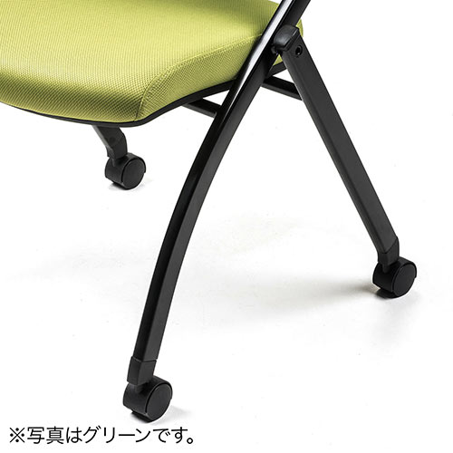 【アウトレット】折りたたみ ミーティングチェア キャスター付 水平スタッキング メッシュ製 背もたれチルト機能 2脚セット ブラック