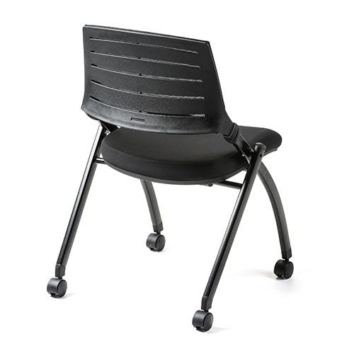 【アウトレット】折りたたみ ミーティングチェア キャスター付 水平スタッキング メッシュ製 背もたれチルト機能 2脚セット ブラック