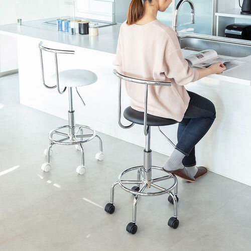 【アウトレット】2WAYキッチンチェア(PUレザー・ナイロンキャスター・アジャスター両対応・回転椅子・ホワイト)