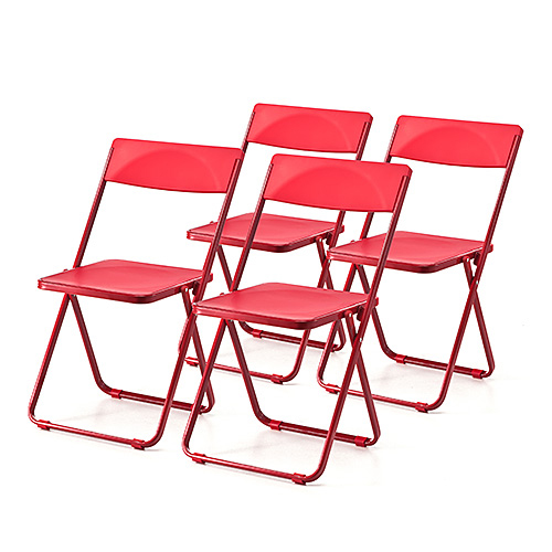 【在庫限り】折りたたみ椅子(おしゃれ・フォールディングチェア・スタッキング可能・SLIM・4脚セット・レッド)