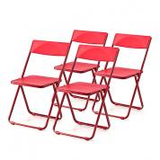 【廃止・在庫限り】折りたたみ椅子(おしゃれ・フォールディングチェア・スタッキング可能・SLIM・4脚セット・レッド)