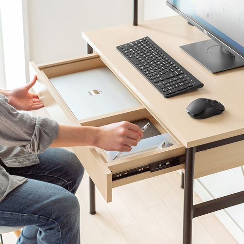 【アウトレット】パソコンデスク PCデスク 幅75cm 引き出し付き キーボードスライダー コンパクト モニターアーム対応 配線口 丸フレーム