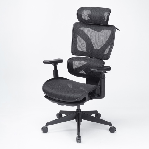 メッシュチェア シンクロロッキング 3Dアームレスト ハイバック 座面メッシュ オットマン 3Dヘッドレスト ランバーサポート ハンガー付き